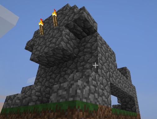 Colossus XIV made of cobblestone in minecraft.