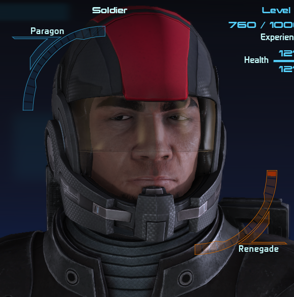 Commander Shephard with his helmet on.