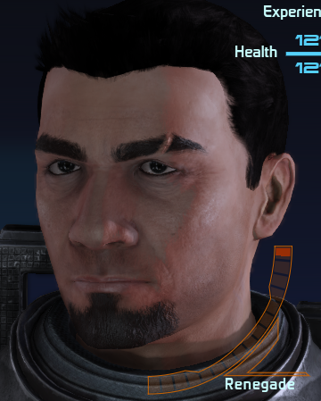 Commander Shephard without a helmet, customized to look asian.