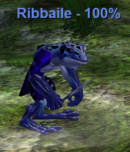 An anthropomorphic blue frog named Ribbaile.