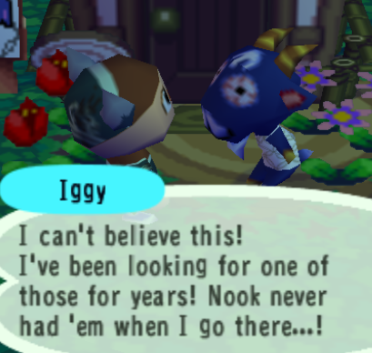 A goat in animal crossing with bulging bloodshot eyes.