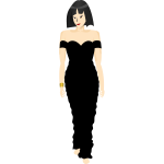 An illustration of a woman in a little black dress.