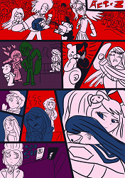 comic page depicting the events of chapter 13 of the danganronpa fic never say never