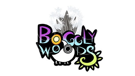 A logo of the Boggly Woods from Paper Mario 2 featuring a Puni and The Great Tree.