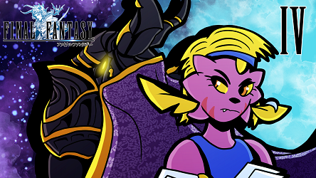 An illustration of a shiny Weavile Monk facing off against Garland from Final Fantasy.