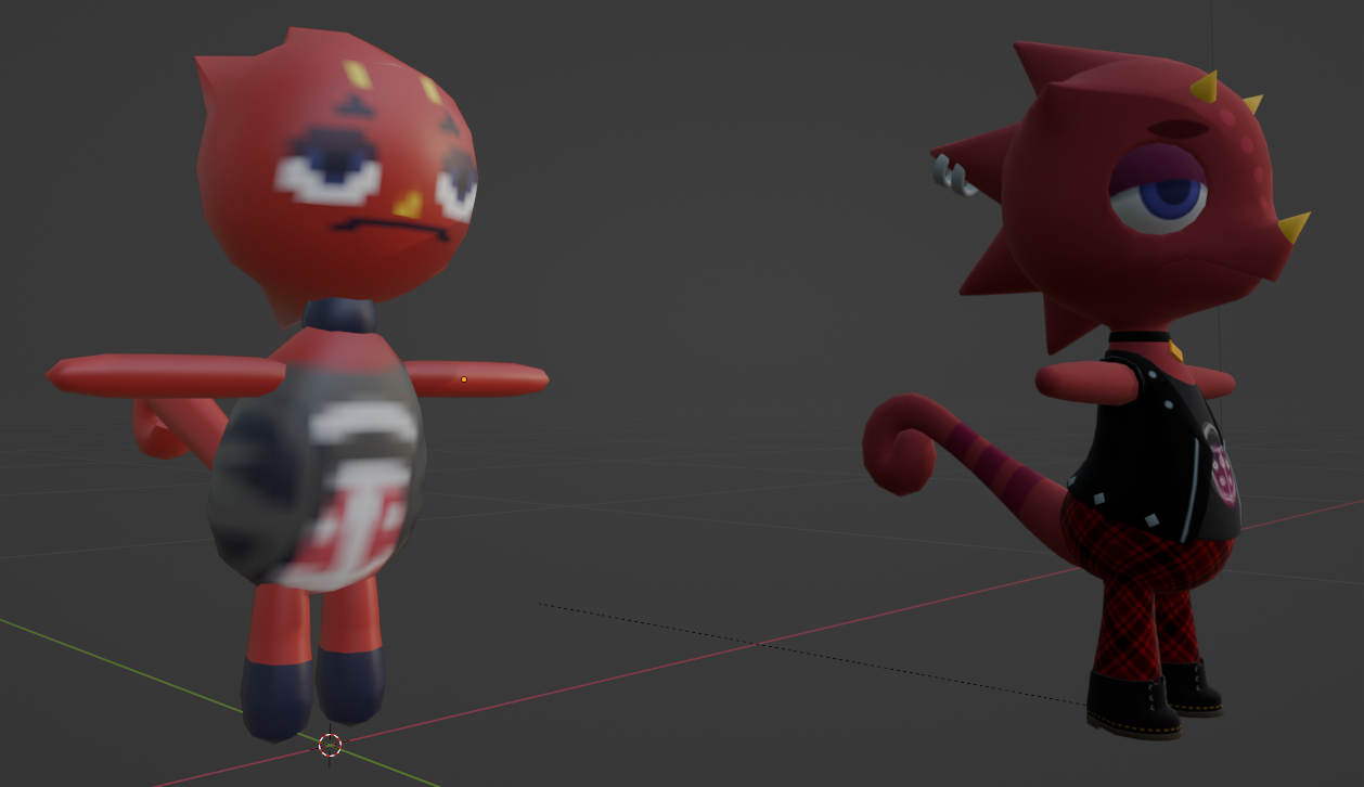 A low poly model of a chameleon next to a higher poly model of the same character.
