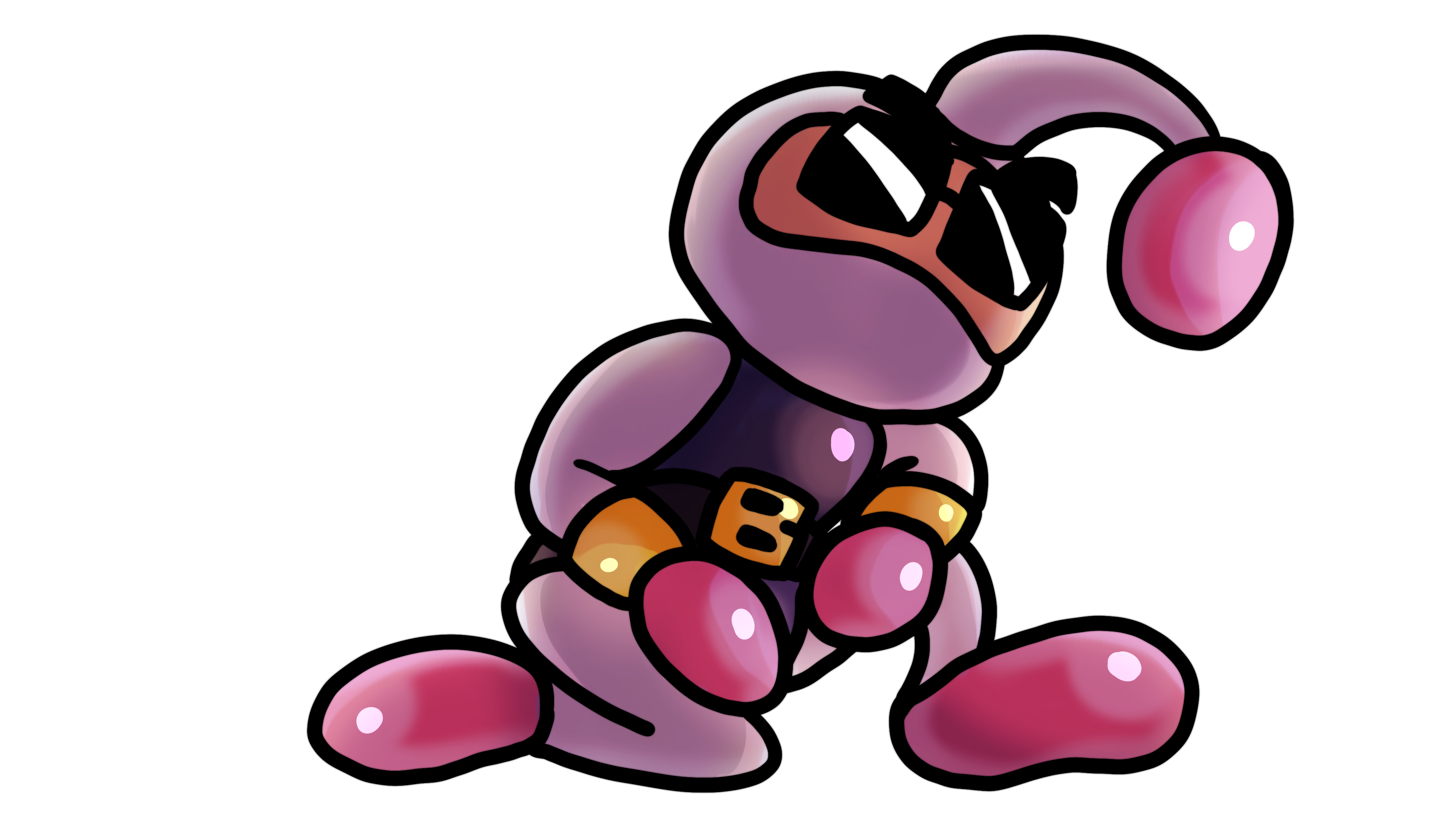 An illustration of Bomberman with sunglasses doing a cool pose.