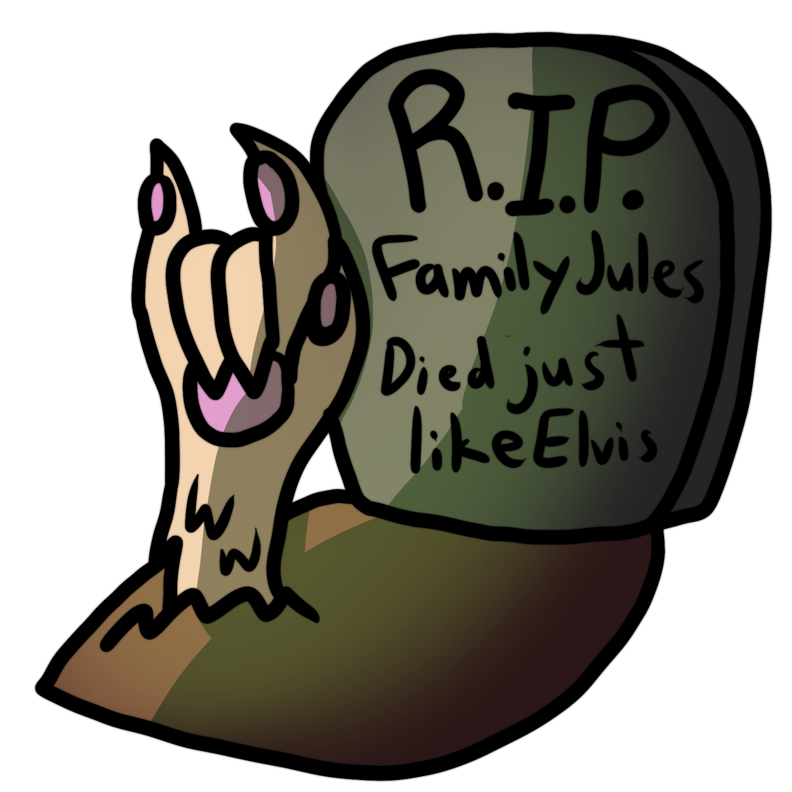 An illustration of a furry hand doing a rock out gesture from the grave.