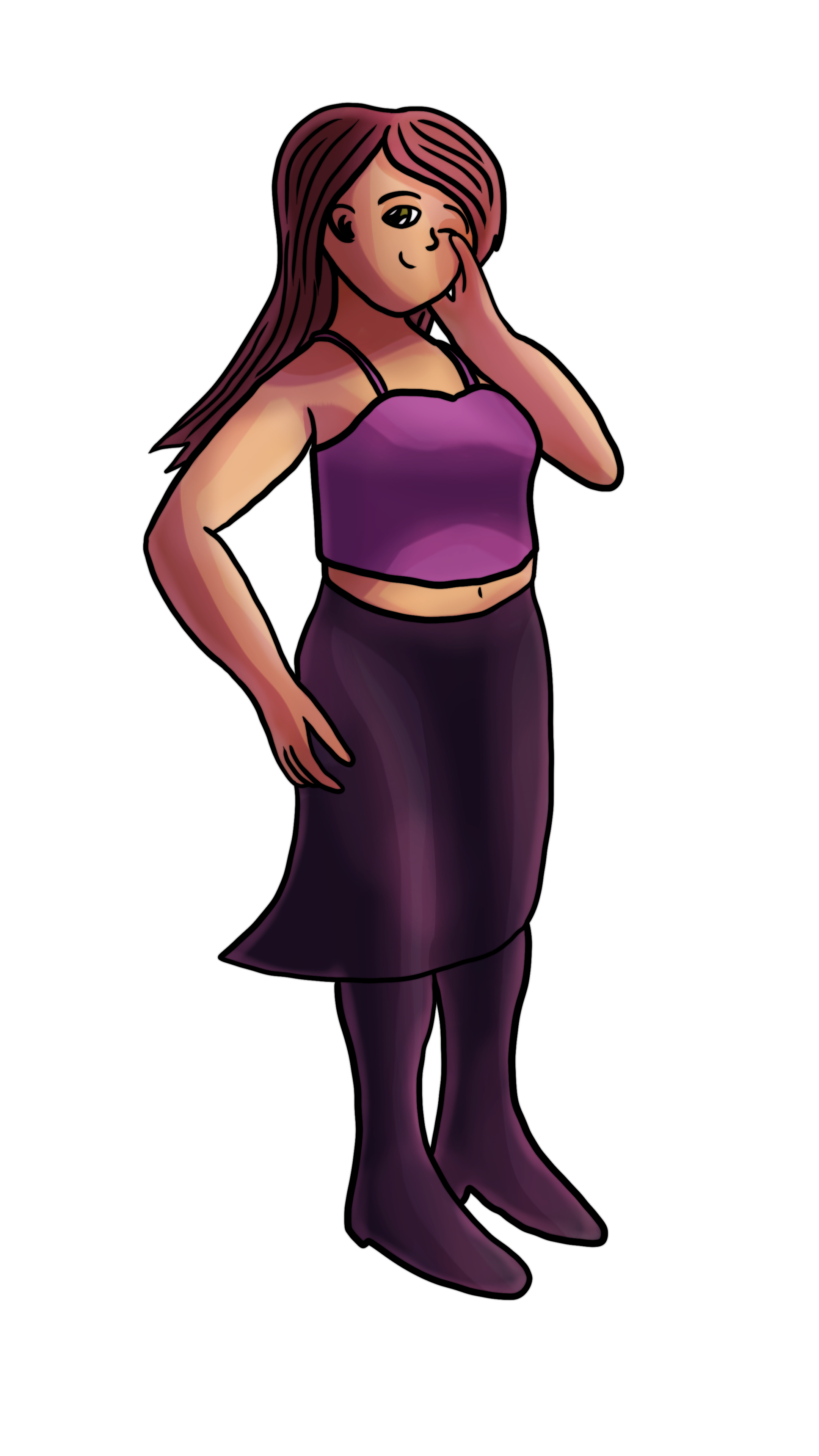 An illustration of a woman with a purple shirt.