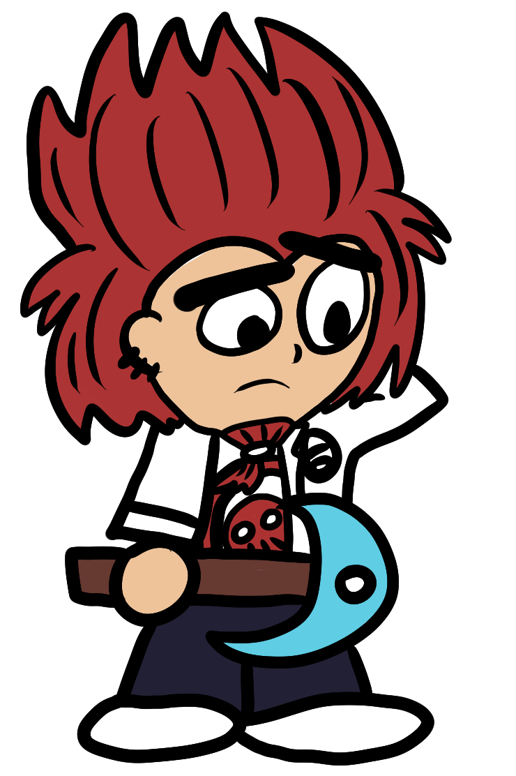 An illustration of a red-haired punk teenager with a diamond pickaxe.