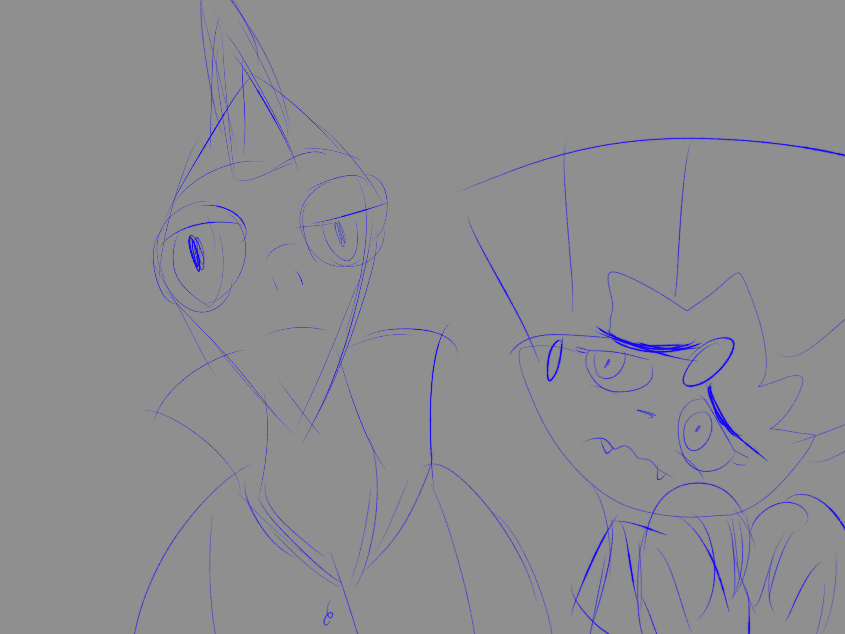 A sketch of a front facing inteleon and a worried weavile.