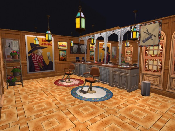 A fancy garage salon in the Sims 2.