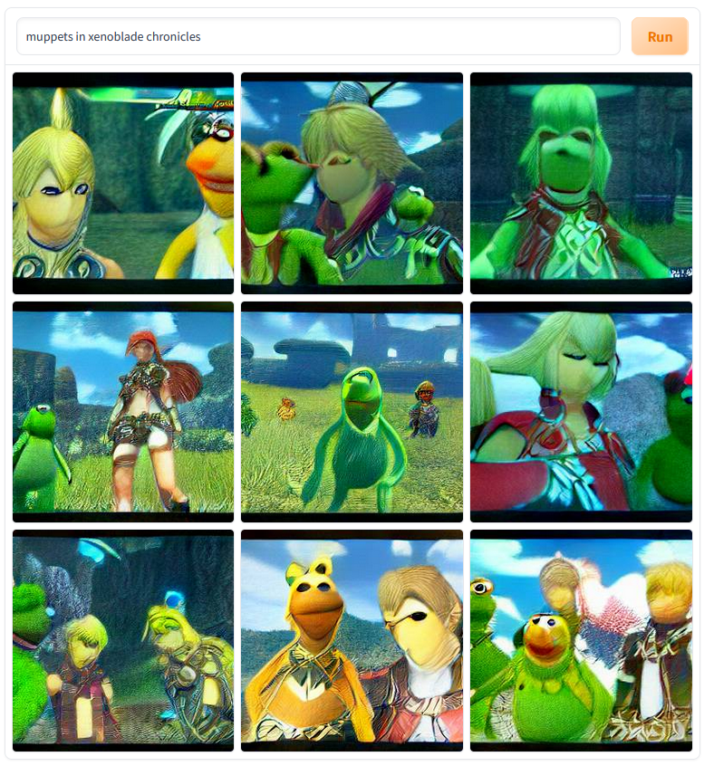 Poorly generated images of muppets in Xenoblade Chronicles.