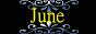 the word june flashes in multiple colors, with white flourishes around it